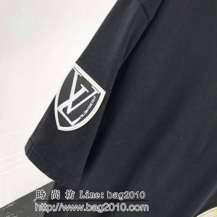 LV路易威登 勳章刺繡貼圖系列 19ss早春新款 百搭款 黑色絲光棉短袖 男女同款 ydi1873